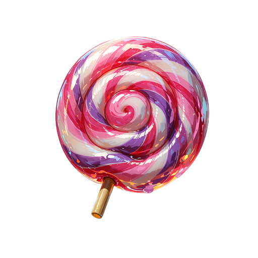 Blank pink, hvid og violet swirl-slikkepind p&aring; en guldpind - symbol for slotten Sugar Rush